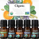 Cliganic USDA Organic Aromatherapy Essential Oils Set (Top 5), 100% Pure Natural - Peppermint, Lavender, Eucalyptus, Lemongrass & Orange