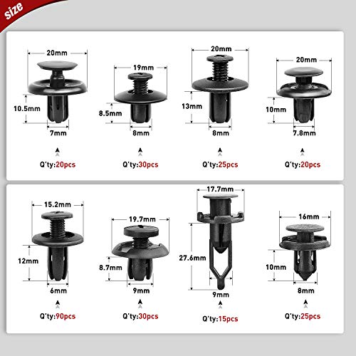 Nilight - CL-86 635Pcs Car Push Retainer Clips-16 Most Popular Sizes Nylon Bumper Fender Rivets Kit with 10 Cable Ties and Fasteners Remover for Toyota GM Ford Honda Acura Chrysler