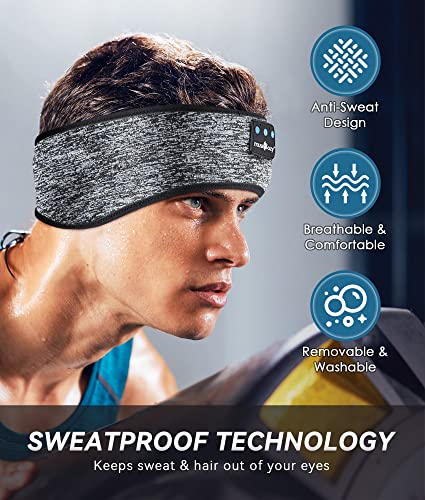 MUSICOZY Sleep Headphones Bluetooth Sports Headband, Wireless Music Headband Headphones, IPX6 Waterproof Headphones with Mic for Sleeping Workout Running Insomnia Side Sleepers Travel Yoga