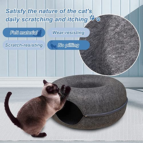 iDopick Cat Tunnel Bed,Detachable Felt Tunnel Cat Nest, Four Seasons Available Round Cat Condo and Cat Cave with Peek Hole, Semi-Closed Washable Interior Cat Play Tunnel for Dogs Cats