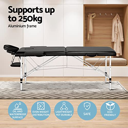 Zenses Massage Table 70cm Portable 2 Fold Aluminium Beauty Bed Black