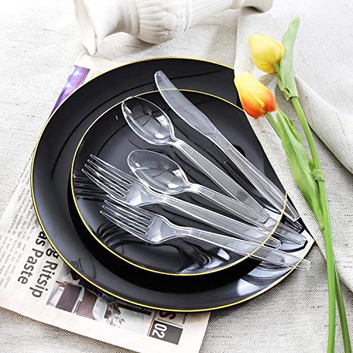 300 Pieces Plastic Cutlery, Plastic Spoons, Plastic Forks, Party Cutlery, Reusable, 100 Knives, Forks and Spoons, Party Tableware Reusable & Robust Party Cutlery