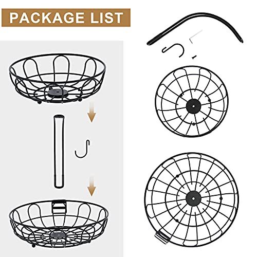 2 Tier Fruit Basket for Kitchen Countertop Detachable Metal Wire Fruits Vegetable Storage Bowl Tiered Stand Holder with Banana Hanger for Dining Table Organizer