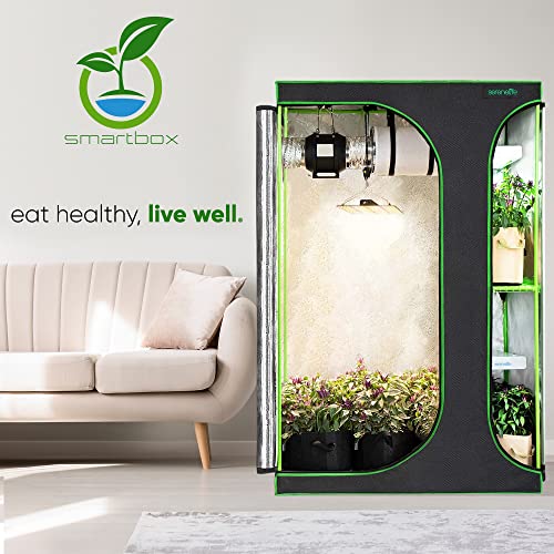 Lightweight Hydroponic Grow Tent Garden - 36'' x 24'' x 53'' Indoor Plant Growing System w/Durable Reflective 600D Mylar, Observation Window - Includes Removable Floor Tray, Pole Shelf