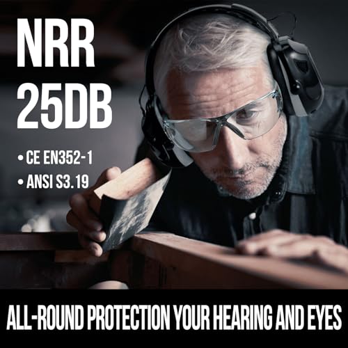 Muffpro Bluetooth Hearing Protection Ear Protection, NRR 25 dB Noise Canceling Earmuffs for Snowblowing, Mowing, Construction (Only Bluetooth), Black
