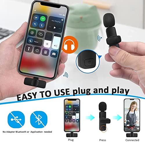 Zooblu Wireless Lavalier Lapel Microphone for iPhone iPad,Mini Recording Phone Mic for Live Stream,for Video Recording,Interview,TikTok,Facebook Live,YouTube,Auto-sync 2-in-1