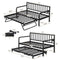 Rolanstar Daybed with Charging Station and LED Lights, Height Adjustable Twin Daybed with Trundle, Metal Sofa Bed Frame with Steel Slat Support for Living Room, Bedroom and Guest Room, Black