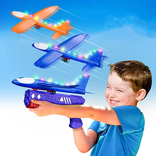 Launcher Airplane Toy, 3 4 5 6 7 8 9 10 11 12 Year Old boy and Girl Birthday Gift Kids Toys, 12.6 inch Flight Mode Toddler LED Foam Glider for Outdoor Game Activities Party Favors (2)