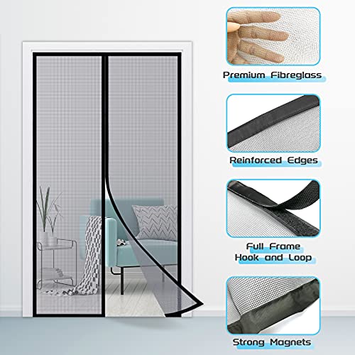 TheFitLife Fiberglass Magnetic Screen Door - Heavy Duty Mesh Curtain with Full Frame Hook and Loop Powerful Magnets That Snap Shut Automatically (36"x83" - Fits Doors Size up to 34"x82" Max)