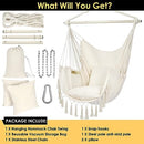 Y-STOP Hammock Chair Hanging Rope Swing, Max 330 Lbs, 2 Cushions Included, Large Macrame Hanging Chair with Pocket, Quality Cotton Weave for Superior Comfort, Durability, Beige