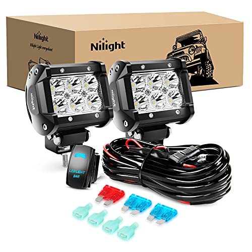 Nilight LED Light Bar 2PCS 18W Spot Led Off Road Lights 12V 5Pin Rocker Switch LED Light Bar Wiring Harness Kit, 2Pcs 4" Spot Lights