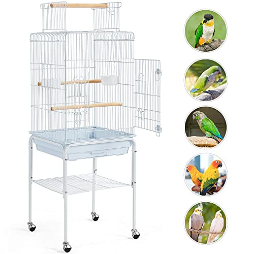 Yaheetech Play Open Top Parrot Bird Cages for Sun Parakeet Cockatiel Green Cheek Conure Lovebird w/Detachable Rolling Stand, White