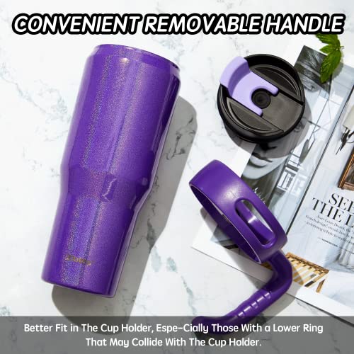 Zibtes 40oz Insulated Tumbler With Lid and Straws, Stainless Steel Double Vacuum Coffee Tumbler With Handle, Keeps Drinks Cold up to 34 Hours or Hot for 12 Hours(Glitter Purple 1 pack)