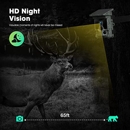 Trail Camera Solar Powered 46MP 4K 30FPS, WiFi Bluetooth Game Camera with 120°Wide-Angle Motion 3 PIR Sensor 0.1s Trigger Time Trail Camera with Night Vision IP66 Waterproof