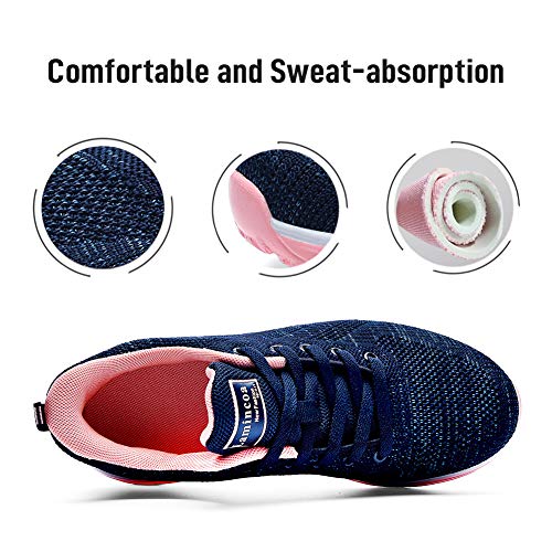 Lamincoa Womens Walking Shoes Lightweight Running Shoes Women’s Tennis Shoes Non Slip Air Shoes Breathable Mesh Air Cushion Sneakers for Gym Workout Sports, Blue-pink, 10 US