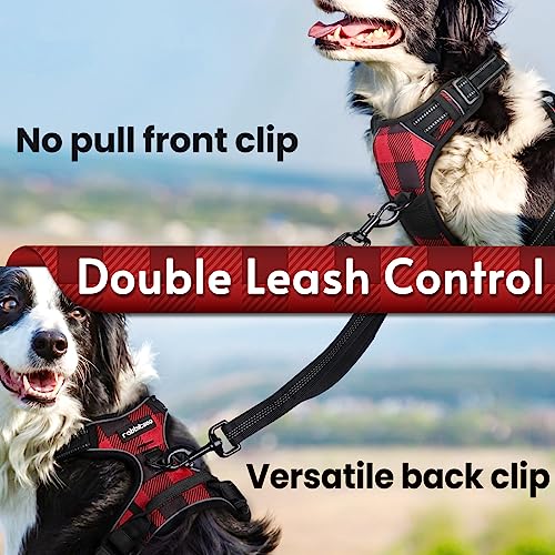 rabbitgoo Dog Harness No Pull, Adjustable Dog Walking Chest Harness with 2 Leash Clips, Comfort Padded Dog Vest Harness with Easy Handle, Reflective Front Body Harness for Large Breeds, Plaid, L