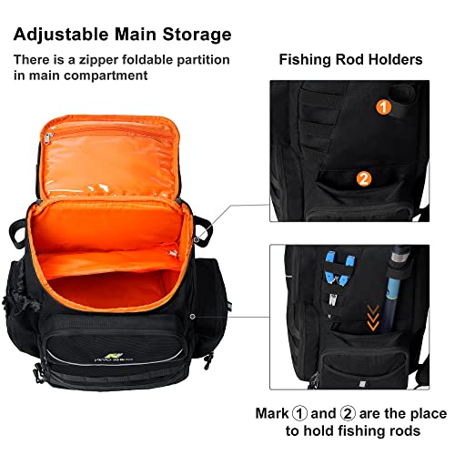 N NEVO RHINO 40L Fishing Tackle Backpack with Rod Holders, Waterproof Rain  Cover, High-performance Tackle Bag for Fishing, Camping, Hiking