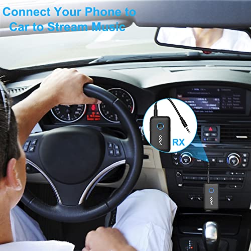 YMOO Bluetooth 5.3 Transmitter Receiver for TV to 2 Wireless Headphones, 3.5mm Jack AUX Adapter for Airplane, 22h Long Range AptX Low Latency for Speaker/Phone/Tablet/PC/Gym/Home Stereo (Black)