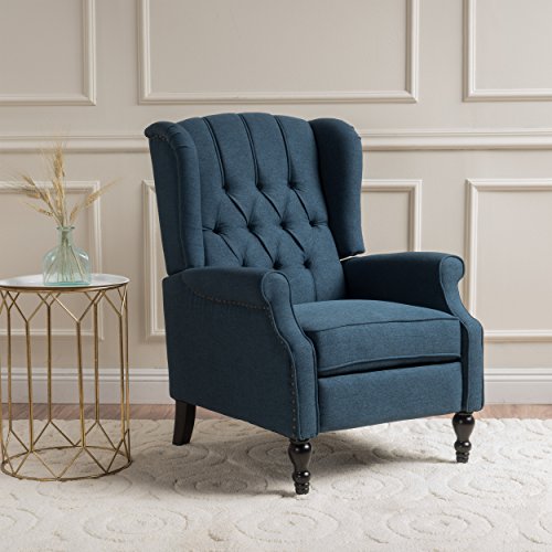 (Dark Blue) - Elizabeth Tufted Dark Blue Fabric Recliner Arm Chair