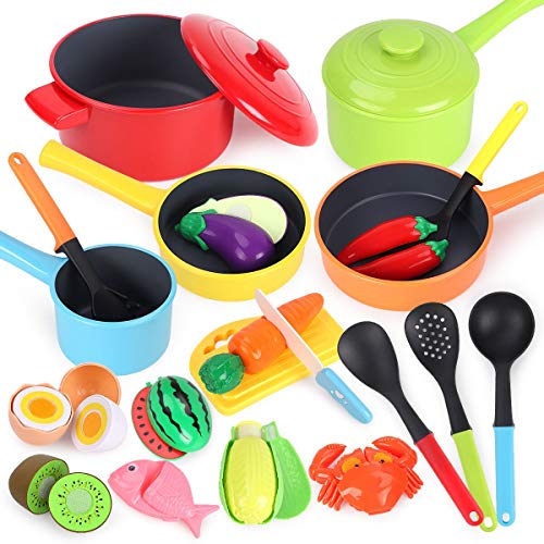 REMOKING Kids Kitchen Pretend Play Food,Cooking Accessories Playset,Pots and Pans,Cookware, Utensils, Vegetables,Learning 3 4 5 Years Old Baby Infant Toddlers Boys Girls Children,Kid