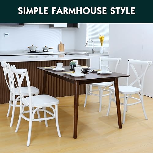 Memobarco Assembled Dining Chairs Set of 2, 450lbs Commercial Grade Farmhouse Side Chair, Heavy Duty X-Back Restaurant Chair, Cross Back Stacking Chairs for Bistro, Cafe, Banquet, Hotel - White