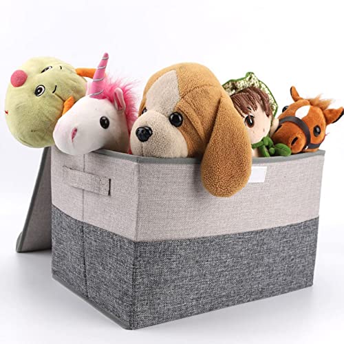 2 Pack Foldable Storage Cube Bins Boxes with Lids and Handles Baskets Linen Organizers Stackable Box Clothing for Laundry Nursery Closet Toys Shelves Clothes Bag Container 29L, TOJUNE (Gray + Beige)