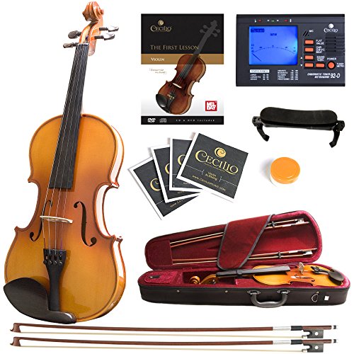 ﻿Mendini by Cecilio Violin Instrument – MV400 Size 3/4 Acoustic Violin with Bow, Case, Tuner, Metronome & Extra Strings, Kids & Beginner Violin, ﻿Maple Varnish, 3/4 Violin