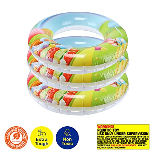 [3PCE] Summer Splash Inflatable Swim Rings Durable and Tough, Portable and Lightweight, Easy to Inflate, Ideal for Beach and Pool (90cm x 31cm x 28cm)