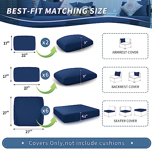 FINCATI 14Pack Patio Cushion Covers Replacement,Outdoor Patio Sectional Cushion Covers,27x27 inch Outdoor Sofa Replacement Cushions Covers for Furniture Seat Chair Pillow,Only Cover Navy Blue