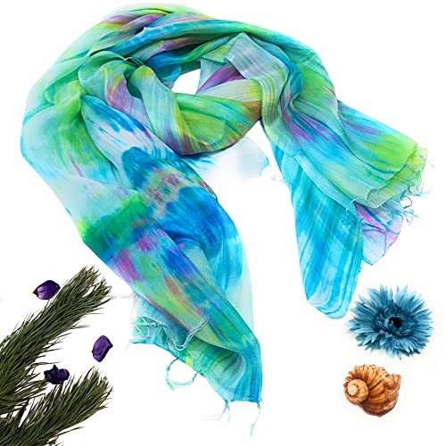 100% Pure Silk Scarf Woman's Scarves Shawl Wrap Hand Painted Silk Scarf, Blue, Green, Pink, Purple, Large