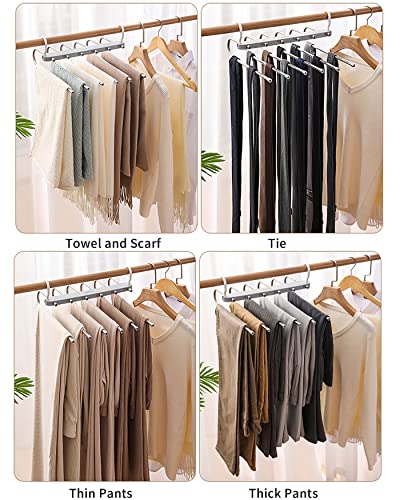 DAWNTREES 2 Pack 6 in 1 Pants Hangers, Adjustable,Non-Slip, Space Saving, Wardrobe Organizer, Pants, Jeans, Skirts, Scarves, Multipurpose Hanger Organizer for Closet Multi-Purpose.