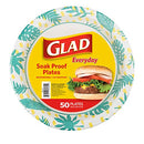 Glad Round Disposable Paper Plates with Palm Leaves Design, 10" | 10 Inch Paper Plates | Soak Proof Paper Plates Heavy Duty, Microwave Safe| Cut Resistant Disposable Plates for Everyday Use, 50 Count