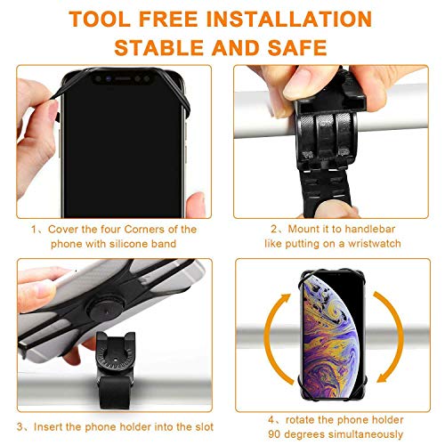 Bike Phone Mount Holder, Bicycle Mobile Phone Holder Removable Smartphone Holder with 360 Degree Rotatable Universal for All 5-6.5 inch Smartphones