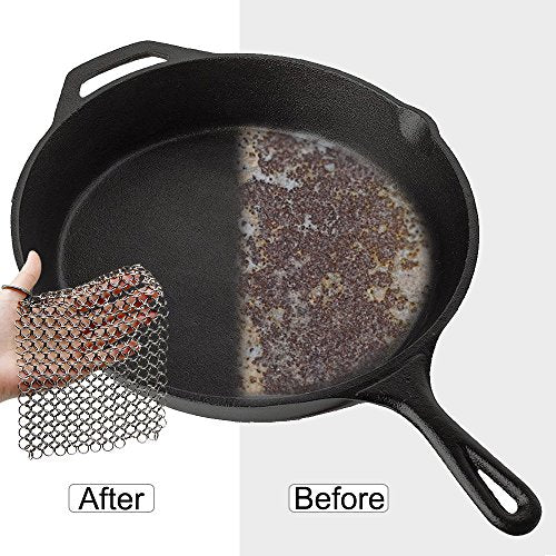 Cast Iron Cleaner with Durable Plastic Pan Grill Scrapers SENHAI 7 x7 inch Stainless Steel Chain Scrubber for Skillets Griddles Pans or Woks and More