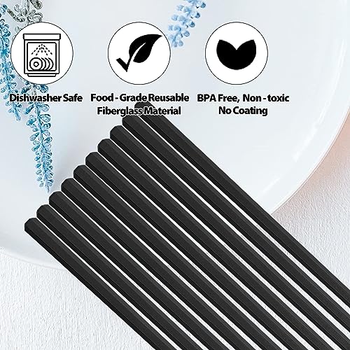 10 Pairs Fiberglass Chopsticks-Reusable Chopsticks Dishwasher Safe, 9.63 inch/24.5cm Non-Slip Family/ Hotel/ Restaurant Japanese Chop Sticks, Chinese/Japanese Chop Sticks, Black