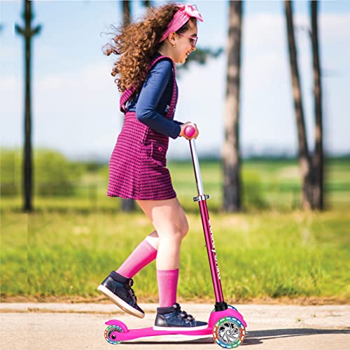 3 Wheel Scooters for Kids, Kick Scooter for Toddlers 2-6 Years Old, Boys and Girls Scooter with Light Up Wheels, Mini Scooter for Children (Pink)