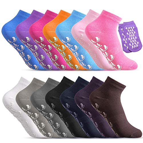 14 Pairs Grip Socks Non-Slip Yoga Socks with Grips Non Slip Skid Sticky Grippers Socks for women men Yoga, Pilates, Barre