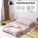 Furlide Foldable Bean Bag Bed, Folding Sofa Bed with Blanket, Foam Filling Wall Sofa Bed, Faux Fur Sleeper Sofa Couch Bed for Bedroom/Living Room/Balcony (Pink)