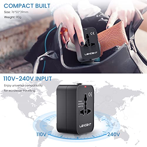 LENCENT Universal Travel Adaptor, All-in-One International Power Adapter, Worldwide Travel Charger for US, UK, EU, AU, Over 200 Countries