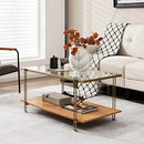 Giantex Rectangular Coffee Table, Modern Central Table w/Storage Shelf, Sturdy Metal Frame, Tempered Glass Coffee Table for Living Room, Reception Room, Gold