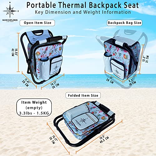 Our Stunning TealBlue Fun Backpack Cooler Chair Kit. Stylish Ultra-Light, Thermal, Insulated Bag & Seat for Camping, Fishing, and Beach Trips. Perfect Men Women and Girls Outdoor Adventures.