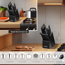 RAXCO Knife Set, Kitchen Knife Set,Knife Block Set, Chef Knife Set with Block for Kitchen, Black Knife Set,Steak Knives,Knife Sharpner,Black…