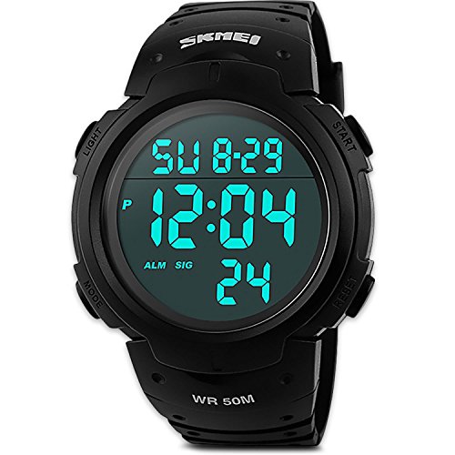 Cemavin Mens Digital Sports Watch, Waterproof LED Screen Large Face Military Watches and Heavy Duty Electronic Simple Army Watch with Alarm, Stopwatch, Luminous Night Light - Black