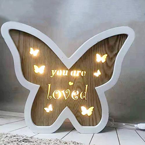 SHATCHI Wooden LED Light Up Table Frame Love Plaque Standing Christmas Office Desktop Decorations – Home/Moon/Star/Heart/Butterfly, White & Brown