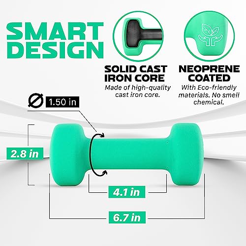 Yes4All Neoprene Dumbbells Set of 1-Pair: 5 lbs (10 lbs Total) - ²DXD3Z, B1-Dark Green-5 lbs (Pair)