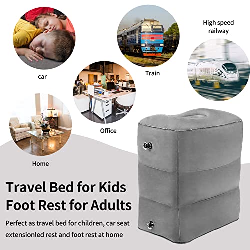 Travel Foot Rest Pillow, Inflatable Travel Foot Rest, Travel Pillow for Kids & Adults, Adjustable Height Pillow, Travel Foot Rest for Airlines Trains Buses Cars, Office and Home (Gray)