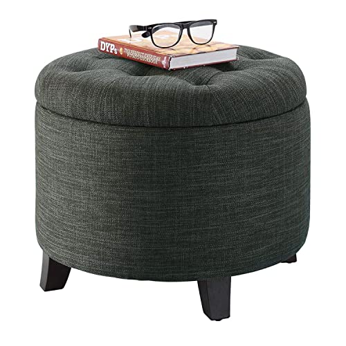 Convenience Concepts Designs4Comfort Round Storage Ottoman 19.75" - Versatile Contemporary Foot Stool for Living Room, Office, Gray Fabric