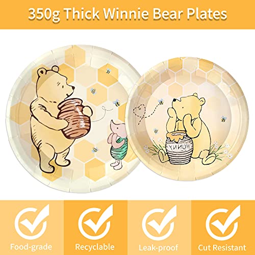 AURORAPARTY 1220pcs Classic Winnie Bear Baby Shower or Birthday Party Supplies Pooh Baby Shower Plates Napkins Cups Gender Neutral Birthday Decoration Tableware Set Serves 24