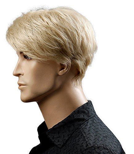 Synthetic 6inch Short Blonde Wig Natural Hair Men Straight hairStyles Heat Resistant Fiber