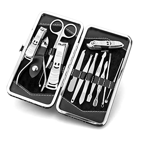 Set of 12Pcs Manicure Pedicure Kit, Nail Clippers, Professional Grooming Kit, Nail Tools with Luxurious Travel Case